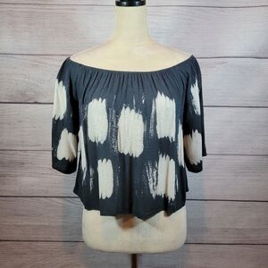 VINTAGE Havana Boat Neck Cropped Top Grey Size Small